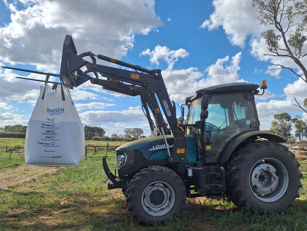 Tractor with a bulka bag lifted